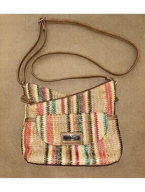 MultiSac Vista Crossbody Purse Straw Striped with Adjustable Strap